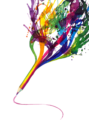 a colorful pencil that is exploding with colorful ribbons on the top symbolizing creativity